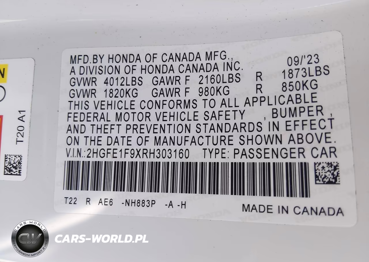 2024 Honda Civic Touring VIN:2HGFE1F9XRH303160 - 9