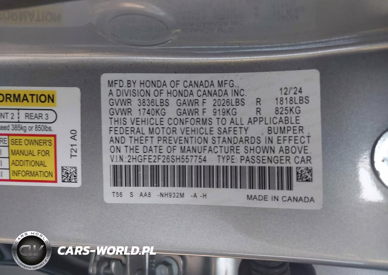 2025 Honda Civic Lx VIN:2HGFE2F26SH557754 - 9
