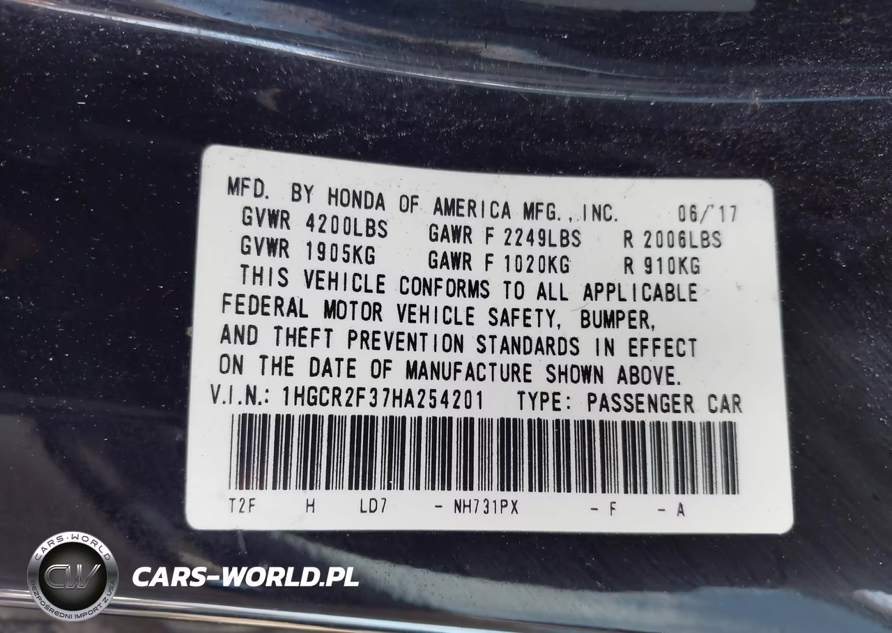 2017 Honda Accord Lx VIN:1HGCR2F37HA254201 - 9
