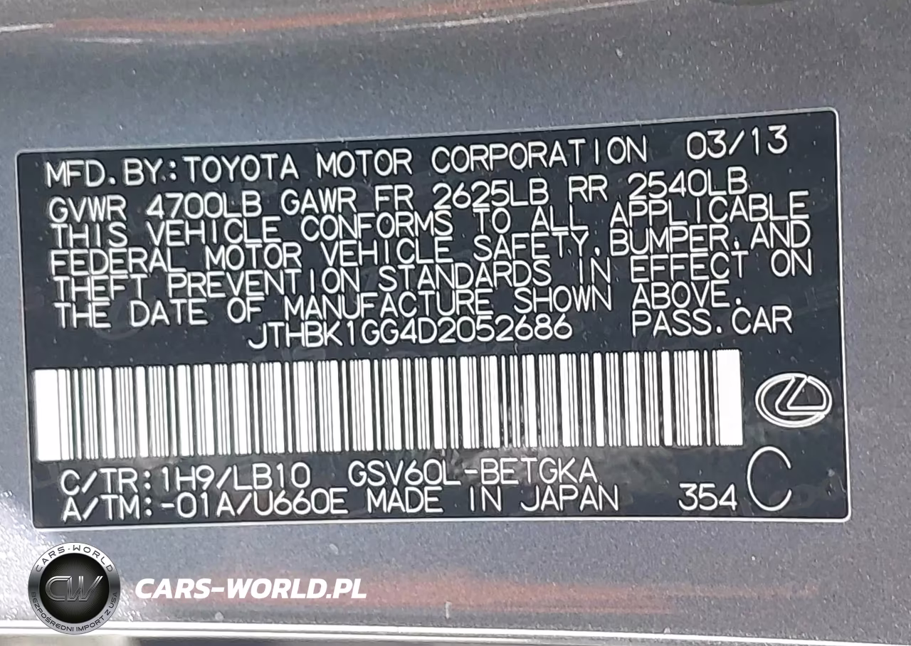 2013 Lexus Es 350 VIN:JTHBK1GG4D2052686 - 9
