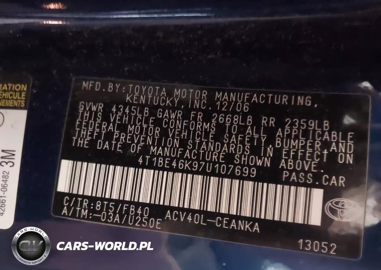 2007 Toyota Camry Le VIN:4T1BE46K97U107699 - 9