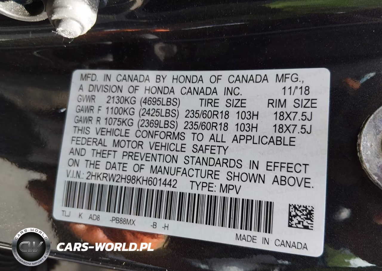 2019 Honda Cr-V Touring VIN:2HKRW2H98KH601442 - 9