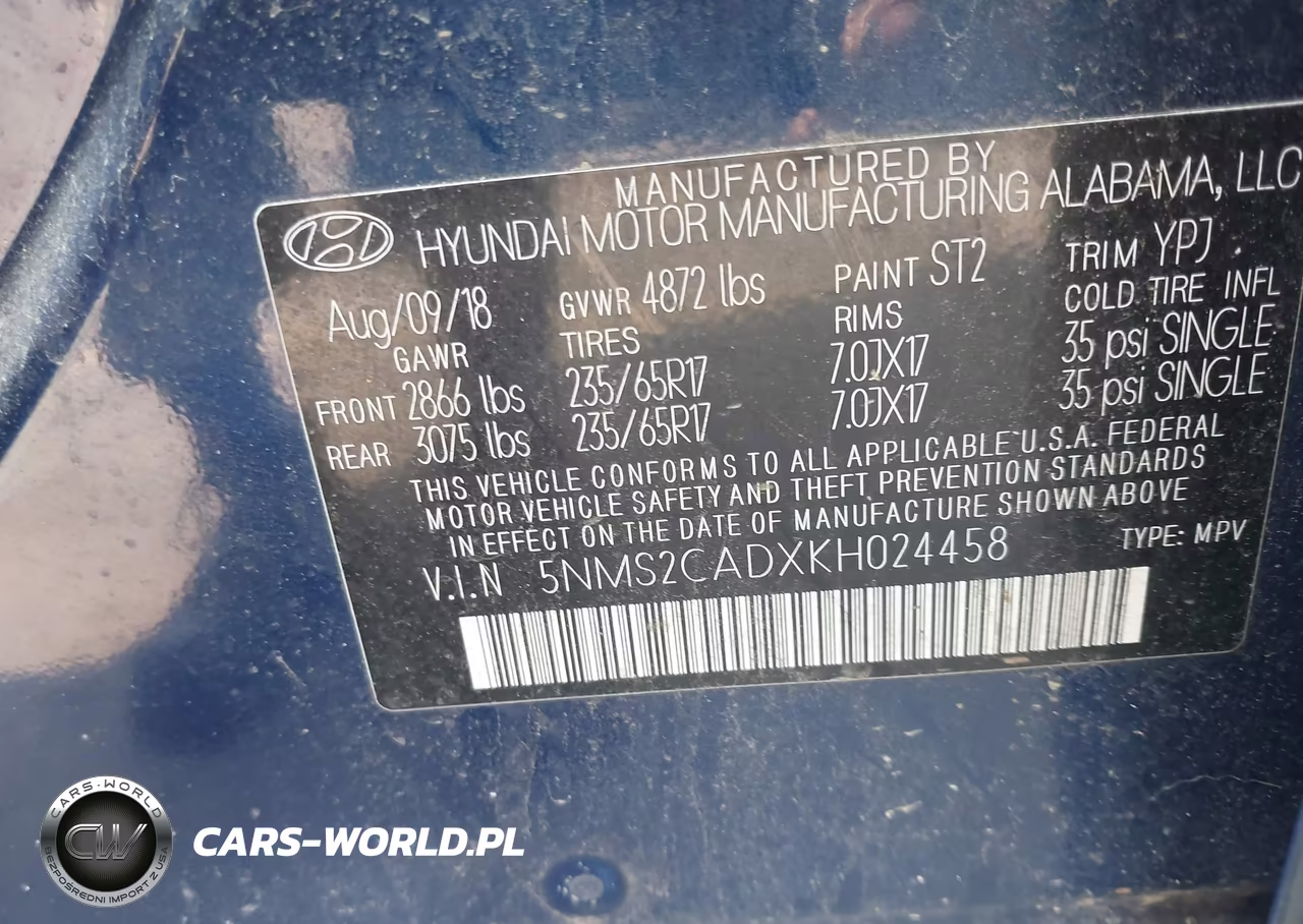 2019 Hyundai Santa Fe Se VIN:5NMS2CADXKH024458 - 9