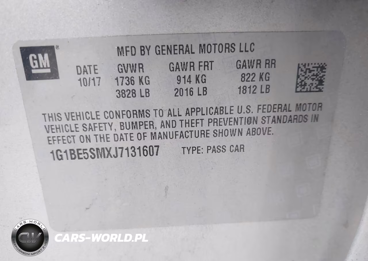 2018 Chevrolet Cruze Lt Auto VIN:1G1BE5SMXJ7131607 - 9