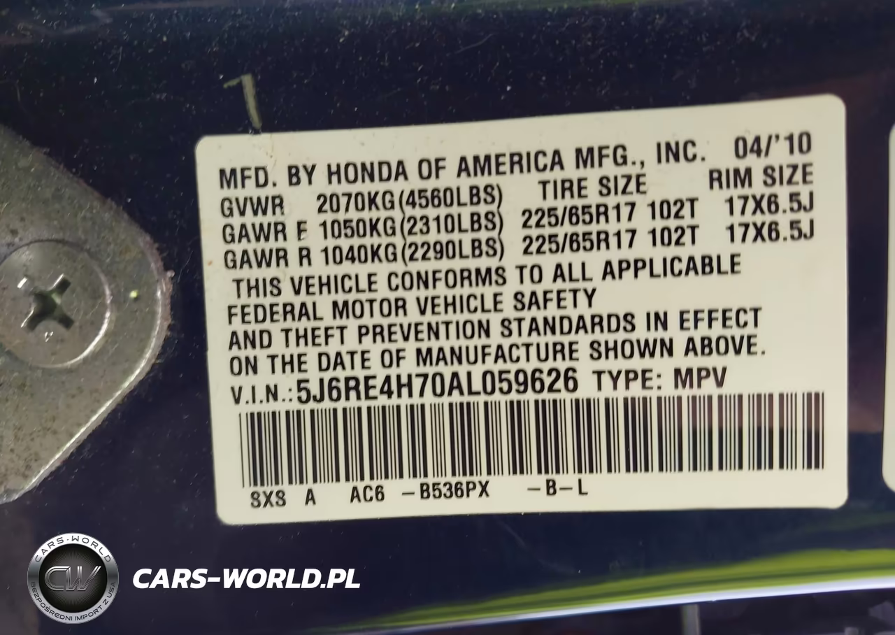 2010 Honda Cr-V Ex-L VIN:5J6RE4H70AL059626 - 9