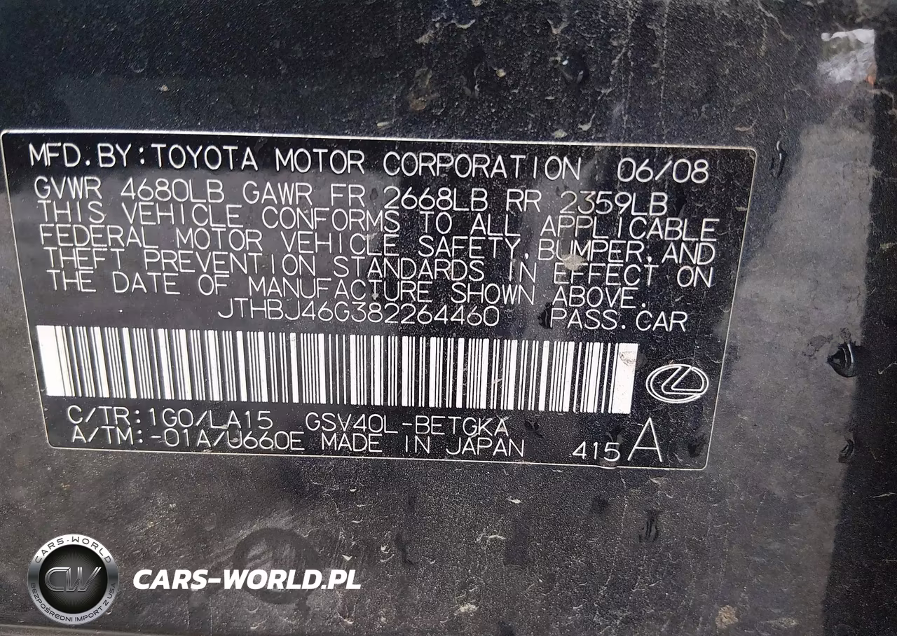 2008 Lexus Es 350 VIN:JTHBJ46G382264460 - 9