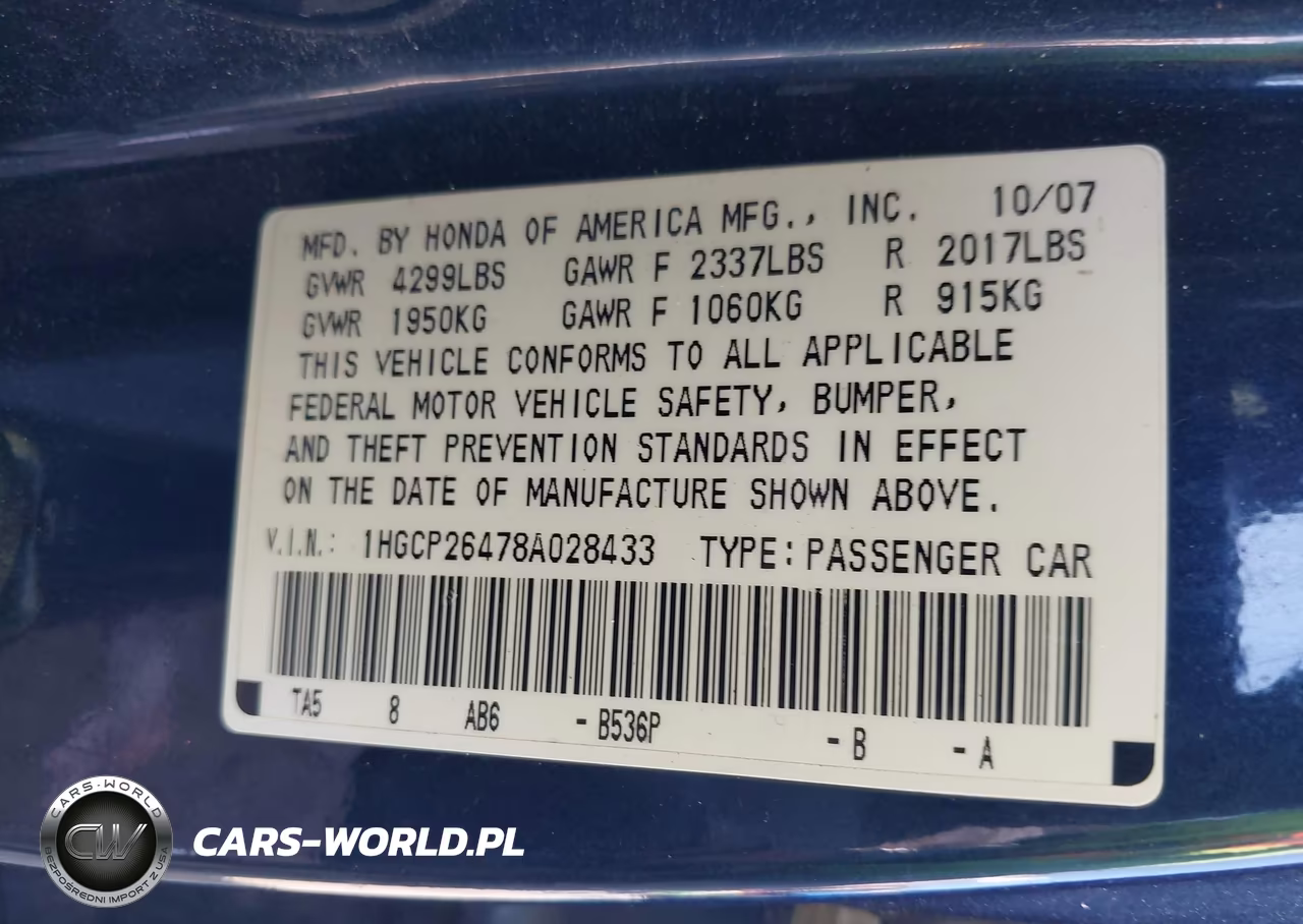 2008 Honda Accord 2.4 Lx-P VIN:1HGCP26478A028433 - 9