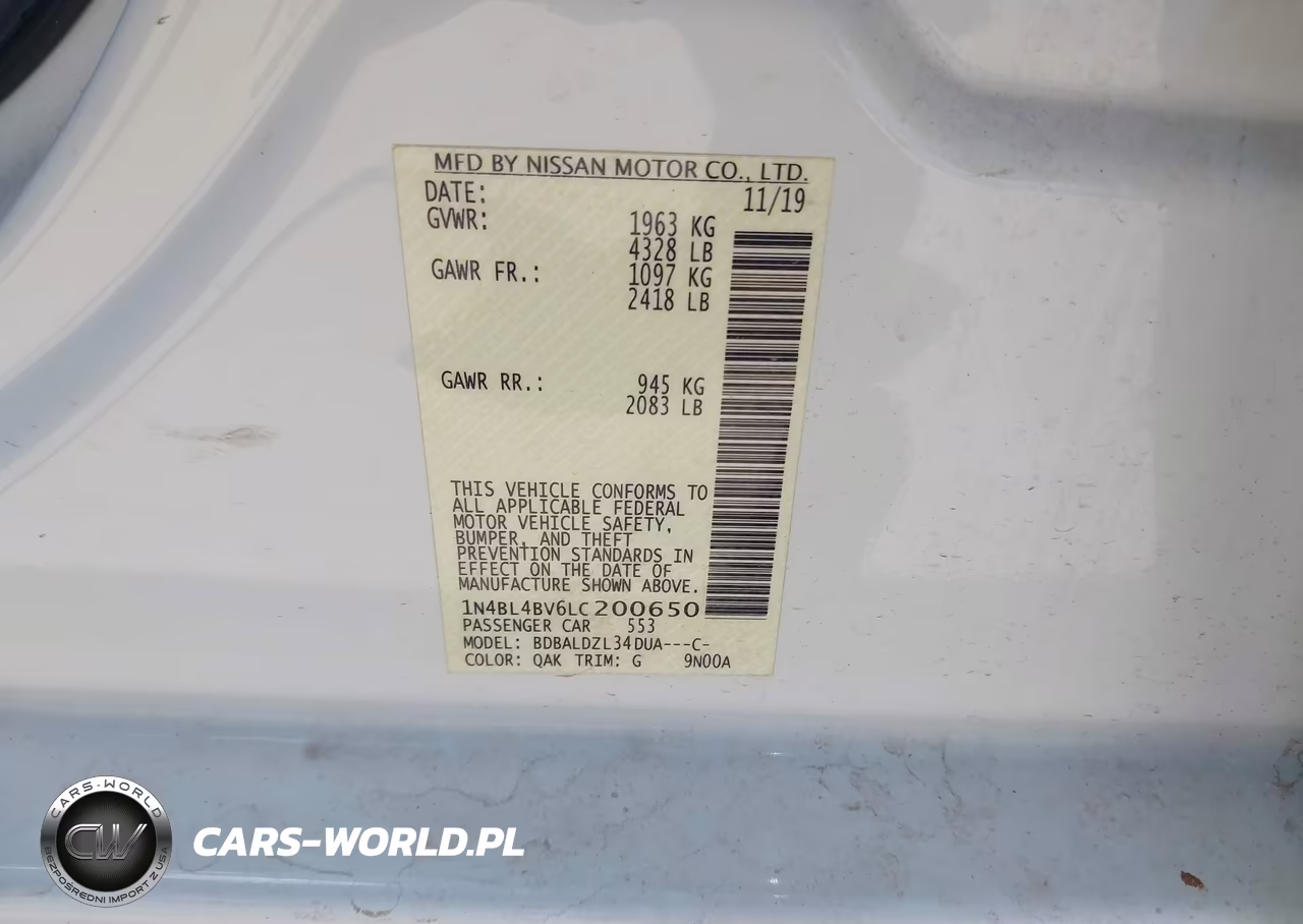 2020 Nissan Altima S Fwd VIN:1N4BL4BV6LC200650 - 9