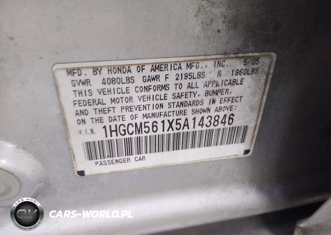 2005 Honda Accord 2.4 Dx VIN:1HGCM561X5A143846 - 9