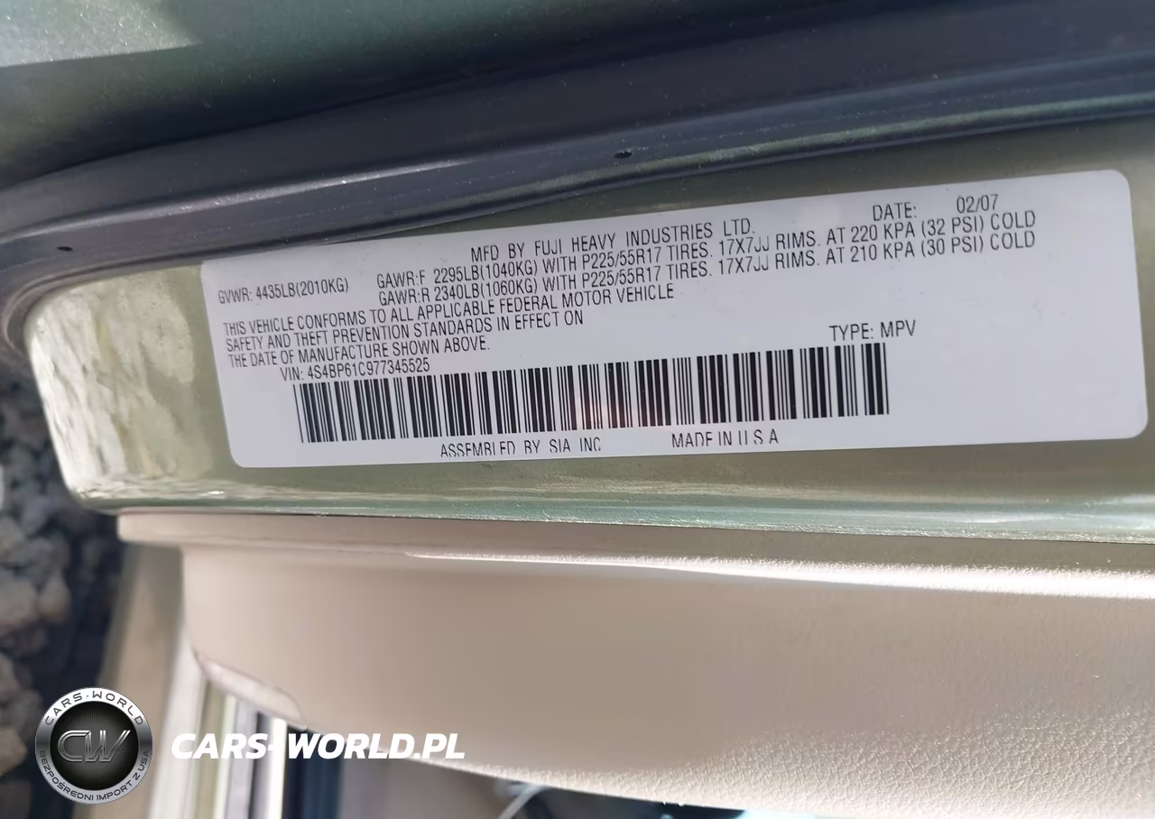 2007 Subaru Outback 2.5I-2.5I Basic-2.5I L.l. Bean Edition VIN:4S4BP61C977345525 - 9