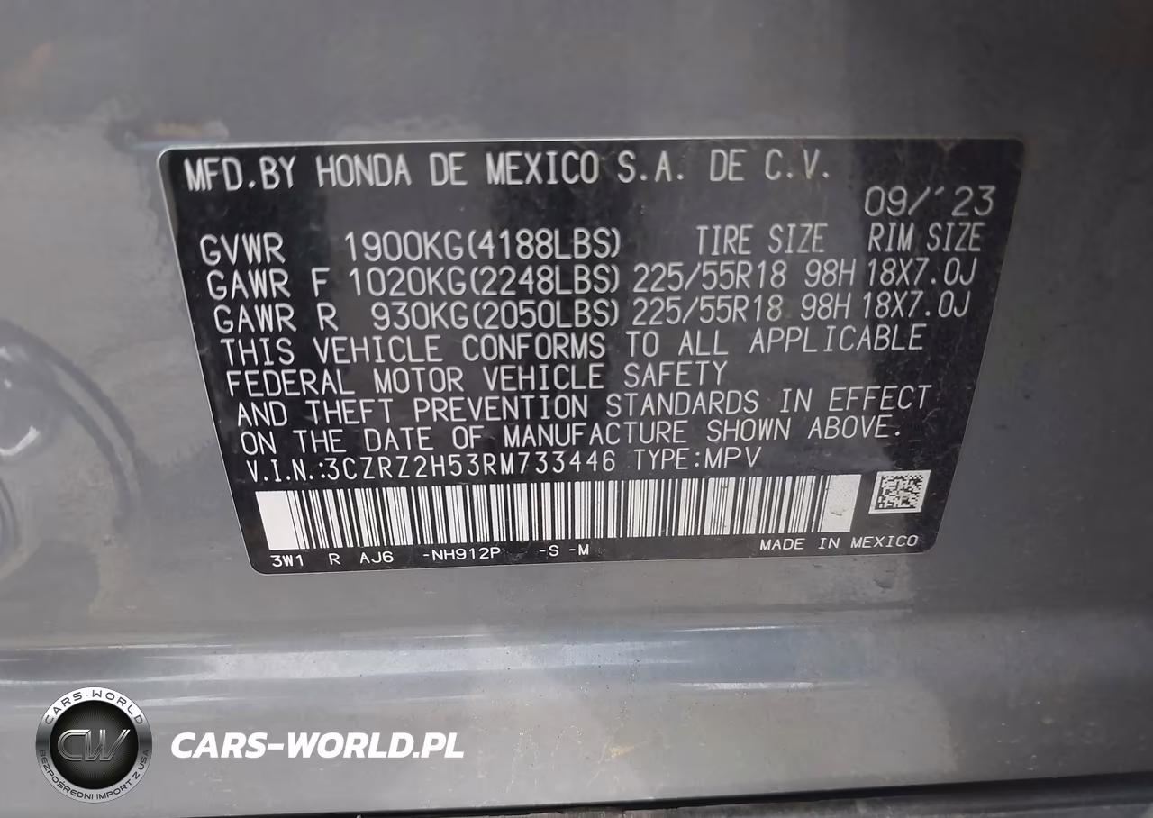 2024 Honda Hr-V Awd Sport-Awd Sport W-O Bsi VIN:3CZRZ2H53RM733446 - 9