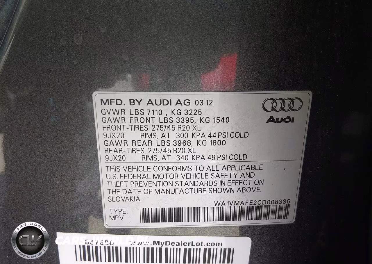 2012 Audi Q7 3.0 Tdi Premium VIN:WA1VMAFE2CD008336 - 9