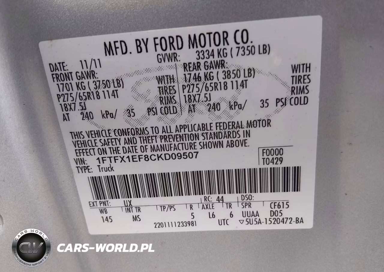 2012 Ford F-150 Xlt VIN:1FTFX1EF8CKD09507 - 9
