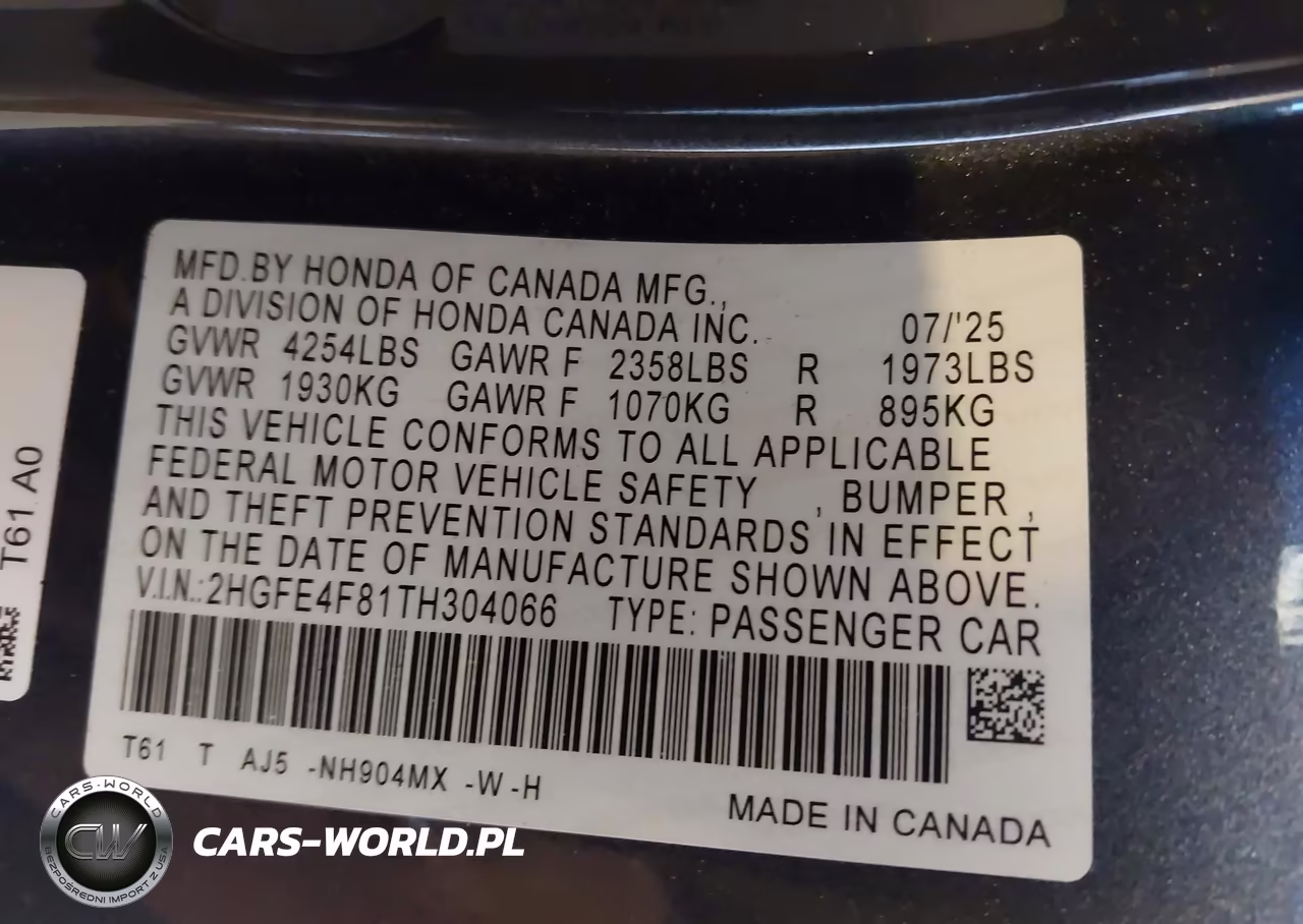 2026 Honda Civic Hybrid VIN:2HGFE4F81TH304066 - 9