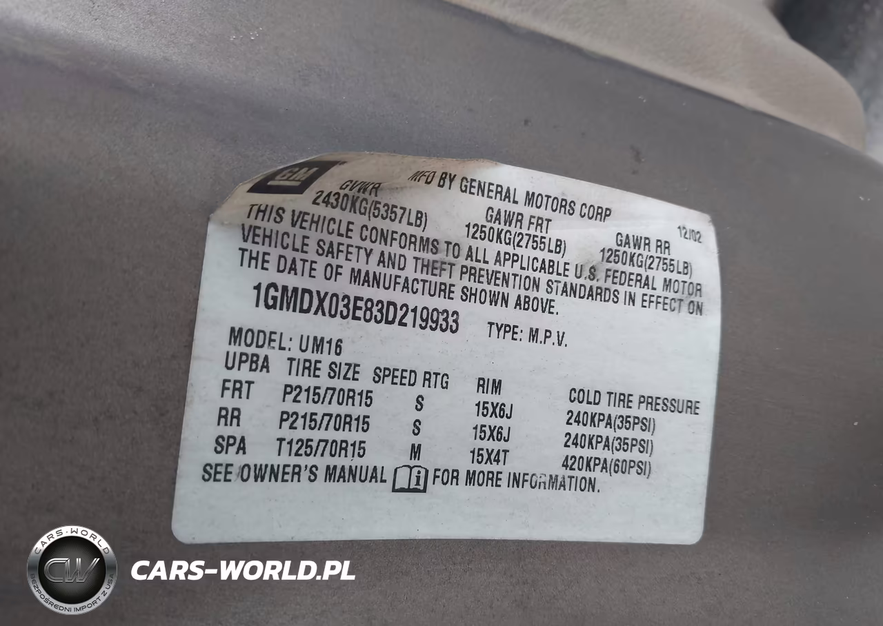 2003 Pontiac Montana M16 W-1Sa Pkg. VIN:1GMDX03E83D219933 - 9