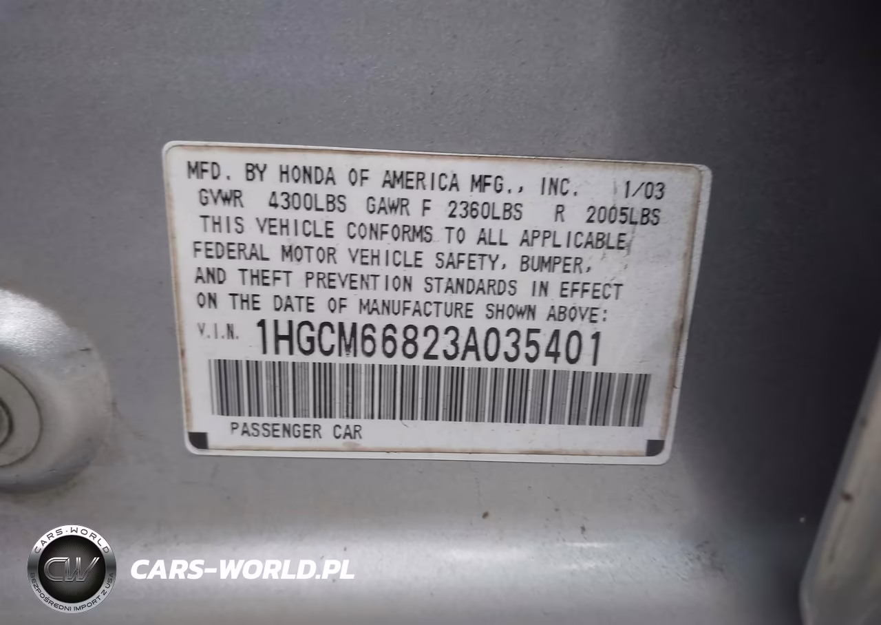 2003 Honda Accord 3.0 Ex VIN:1HGCM66823A035401 - 9