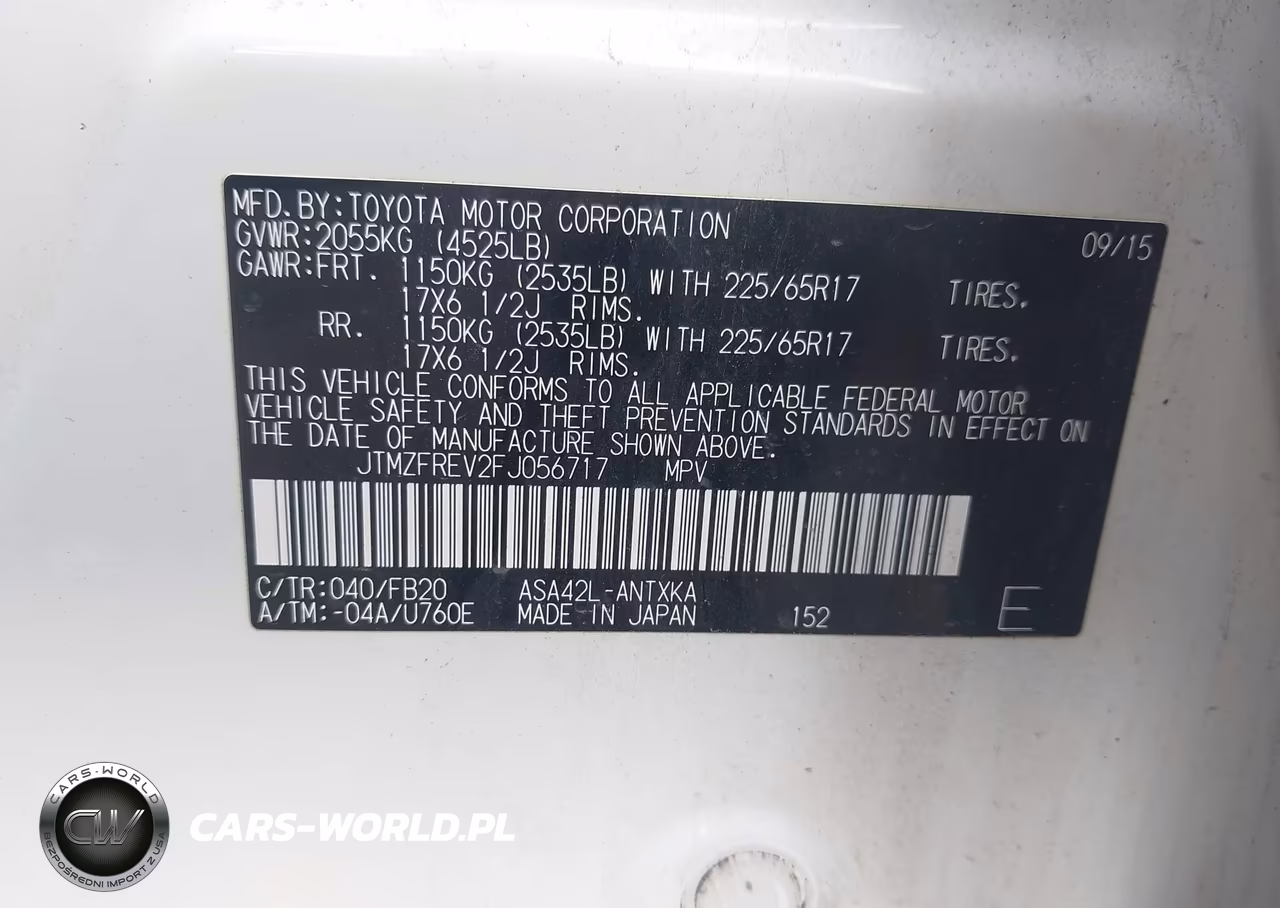 2015 Toyota Rav4 Le VIN:JTMZFREV2FJ056717 - 9