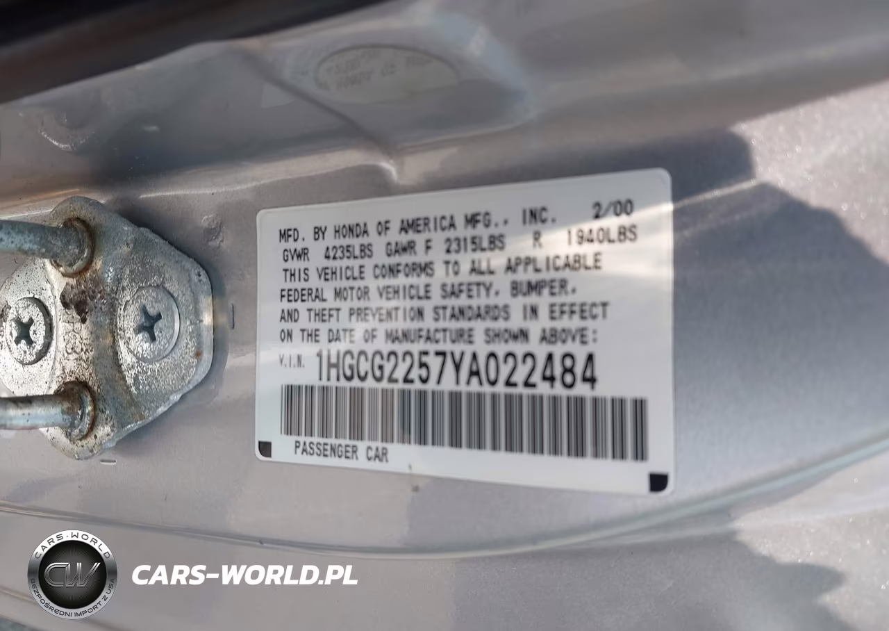 2000 Honda Accord 3.0 Ex VIN:1HGCG2257YA022484 - 9