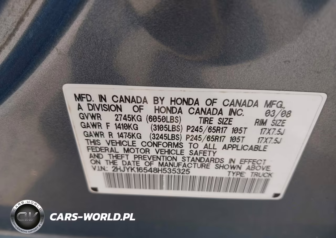 2008 Honda Ridgeline Rtl VIN:2HJYK16548H535325 - 9