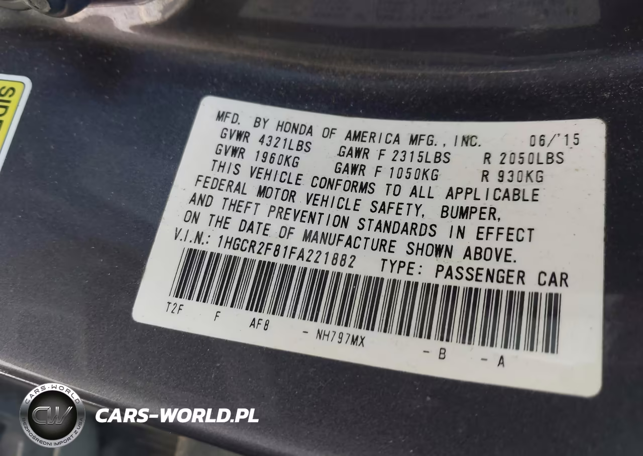 2015 Honda Accord Ex-L VIN:1HGCR2F81FA221882 - 9