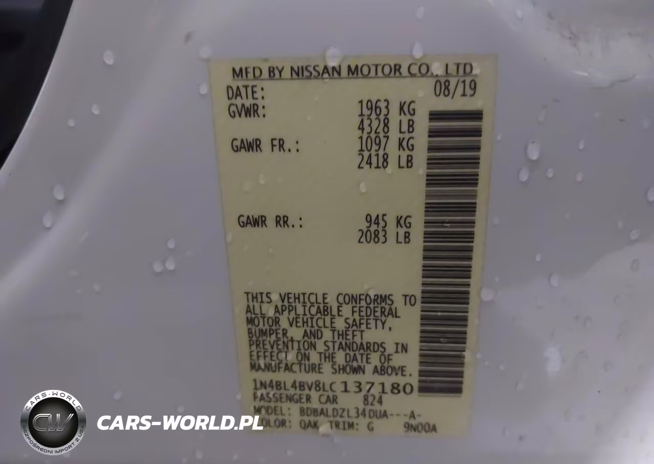 2020 Nissan Altima S Fwd VIN:1N4BL4BV8LC137180 - 9