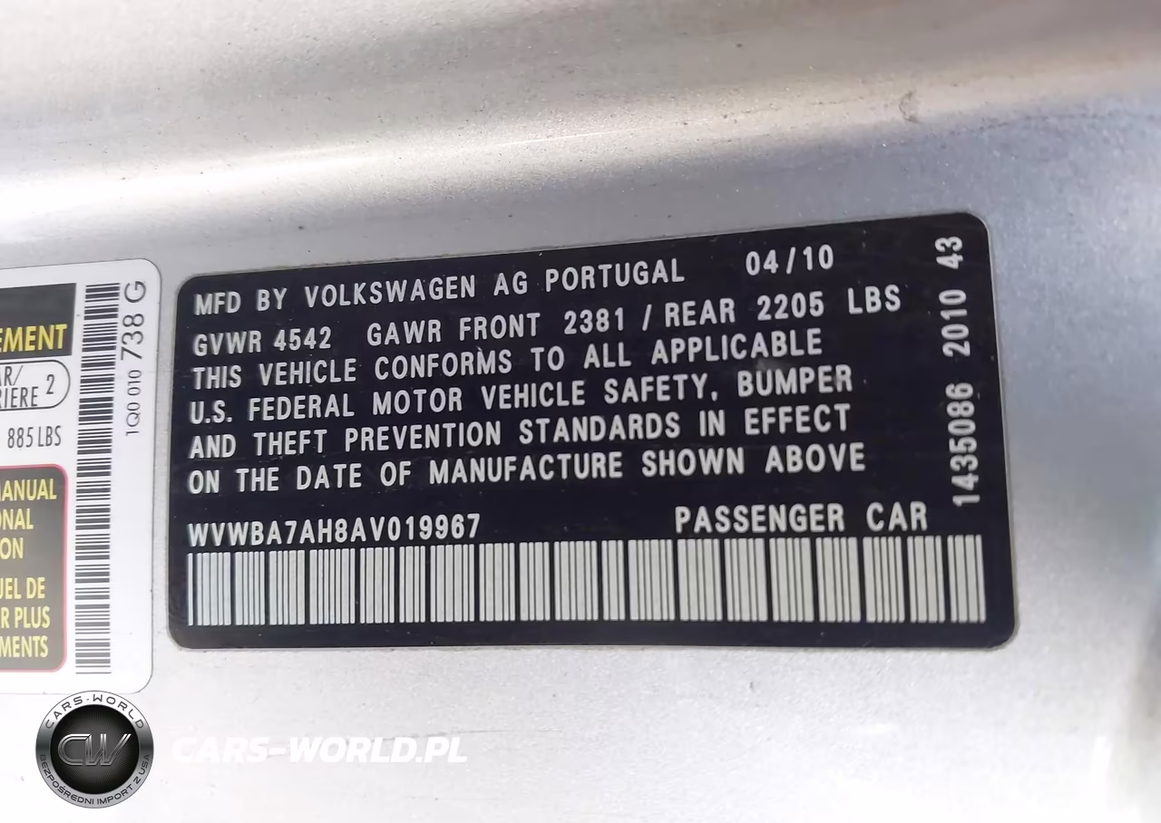 2010 Volkswagen Eos Komfort VIN:WVWBA7AH8AV019967 - 9