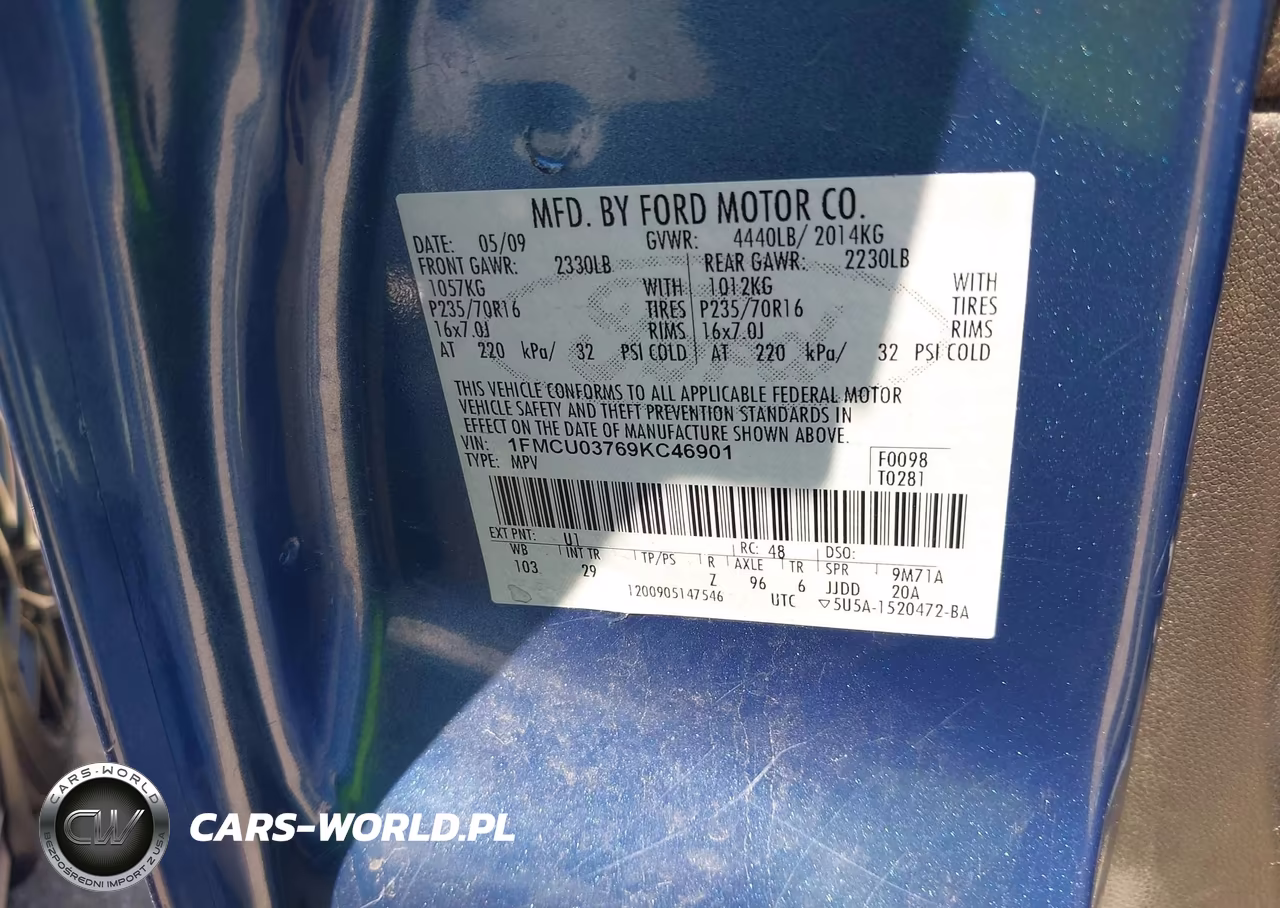 2009 Ford Escape Xlt VIN:1FMCU03769KC46901 - 9