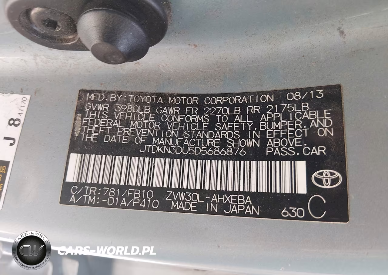 2013 Toyota Prius Two VIN:JTDKN3DU5D5686876 - 9