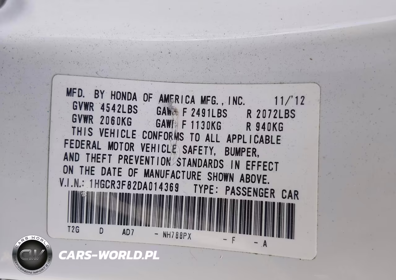 2013 Honda Accord Ex-L V-6 VIN:1HGCR3F82DA014369 - 9