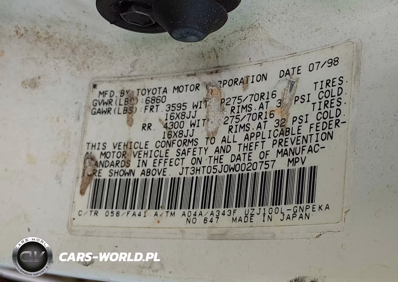 1998 Toyota Land Cruiser VIN:JT3HT05J0W0020757 - 9
