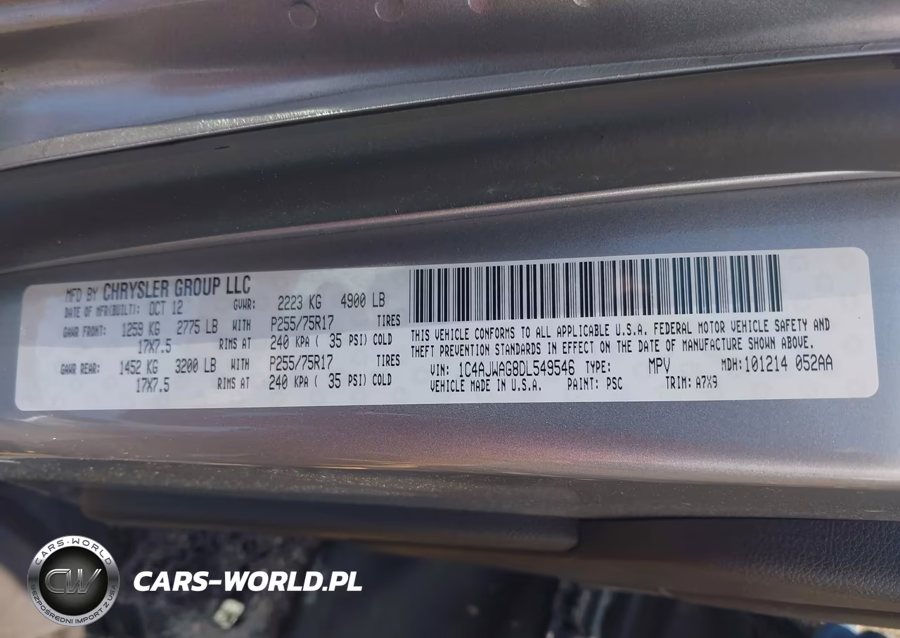 2013 Jeep Wrangler Sport VIN:1C4AJWAG8DL549546 - 9
