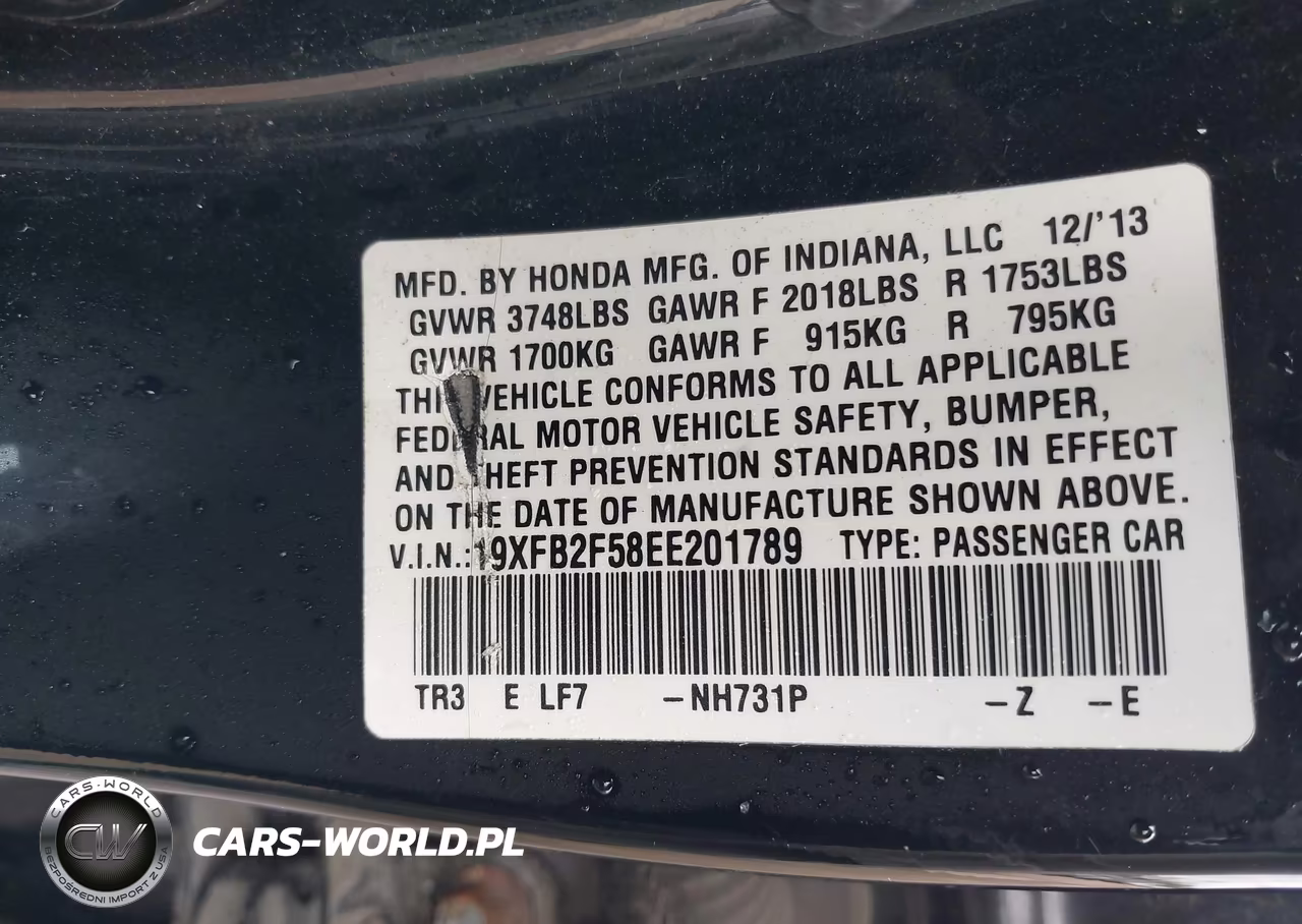 2014 Honda Civic Lx VIN:19XFB2F58EE201789 - 9