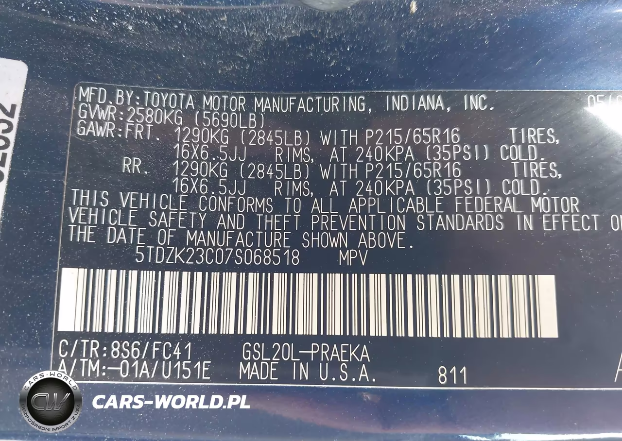 2007 Toyota Sienna Le VIN:5TDZK23C07S068518 - 9