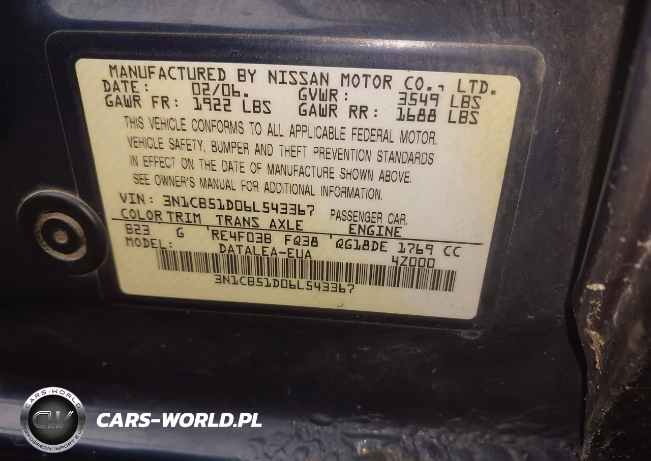 2006 Nissan Sentra 1.8S VIN:3N1CB51D06L543367 - 9