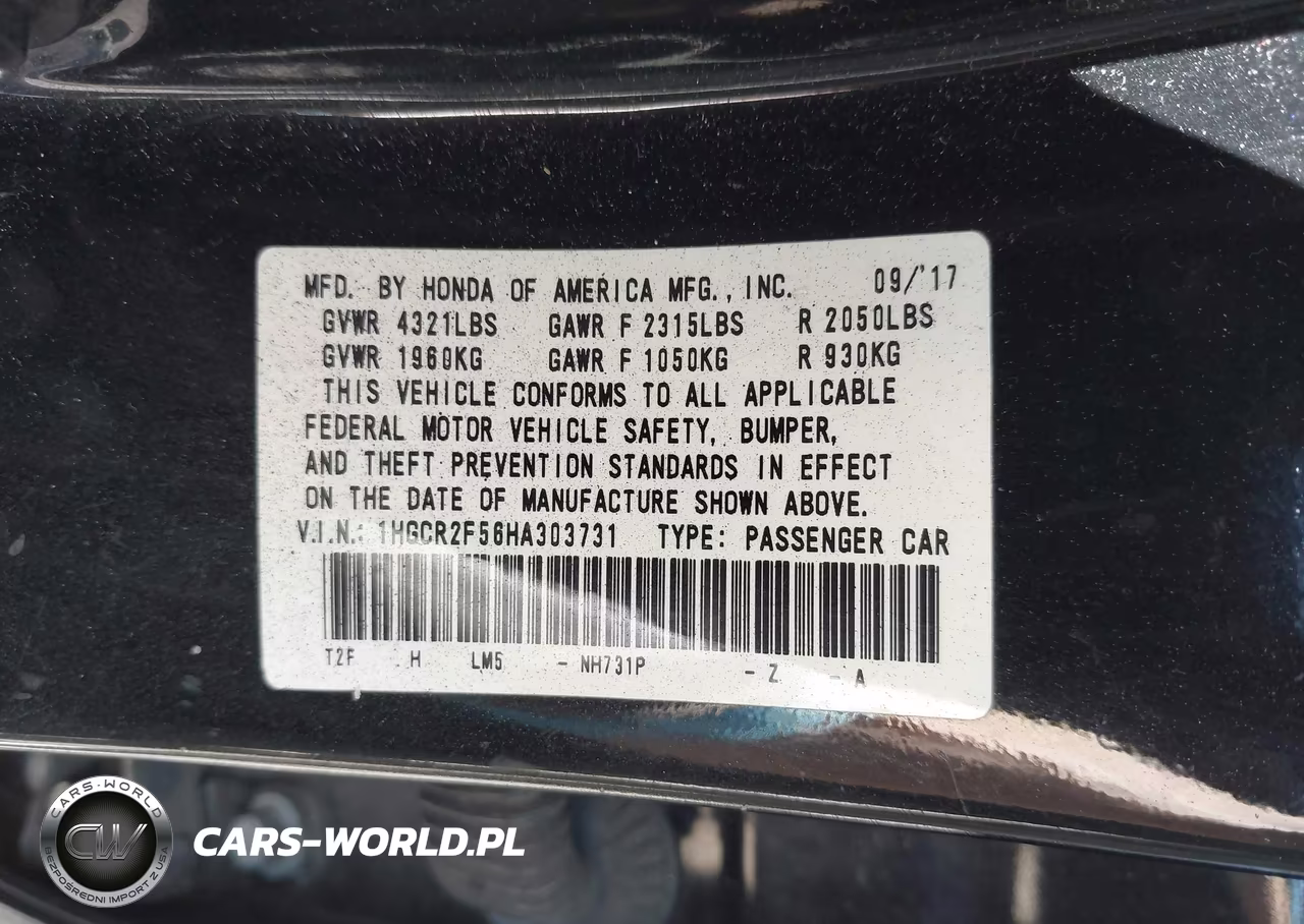 2017 Honda Accord Sport VIN:1HGCR2F56HA303731 - 9