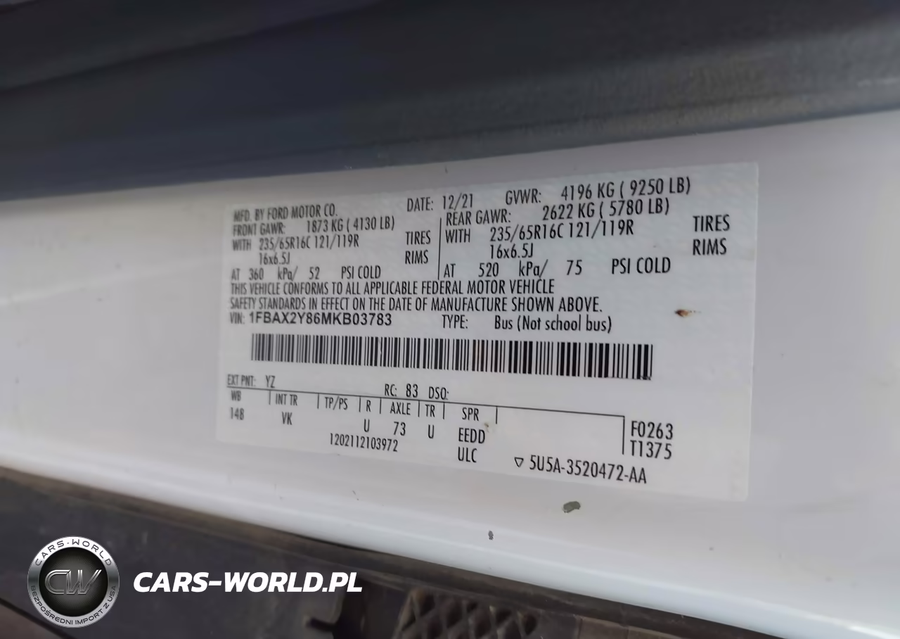 2021 Ford Transit-350 Passenger Van Xl VIN:1FBAX2Y86MKB03783 - 9