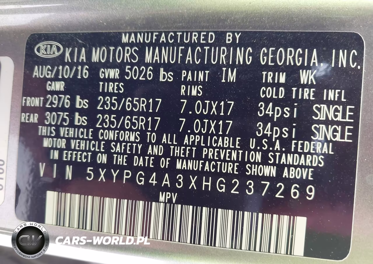 2017 Kia Sorento 2.4L L VIN:5XYPG4A3XHG237269 - 9
