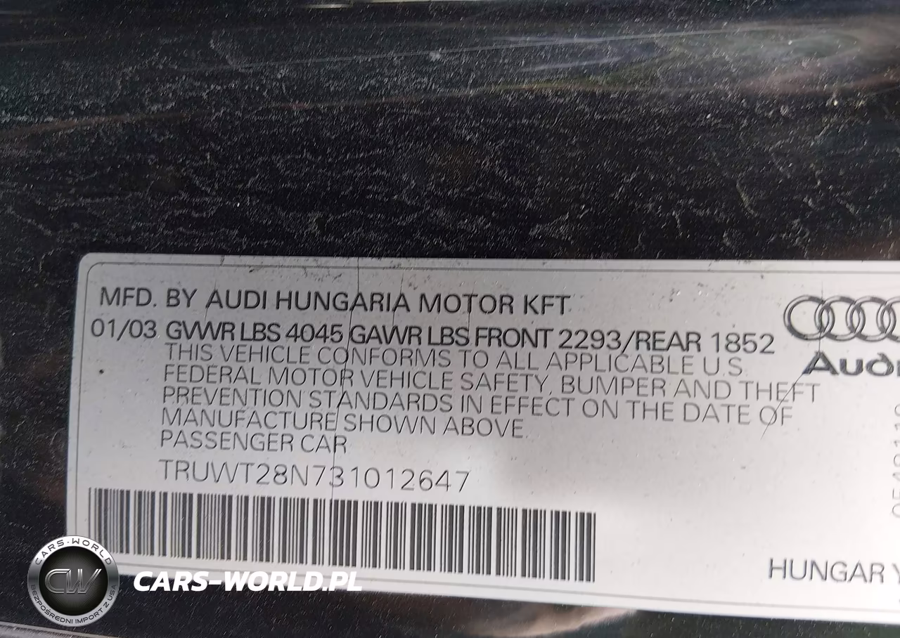 2003 Audi Tt 1.8L VIN:TRUWT28N731012647 - 9