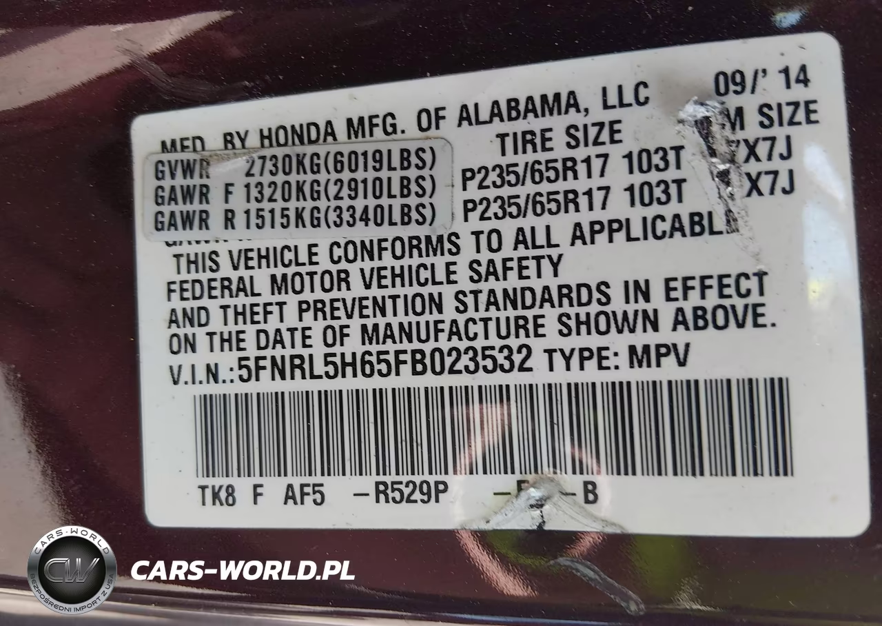 2015 Honda Odyssey Ex-L VIN:5FNRL5H65FB023532 - 9