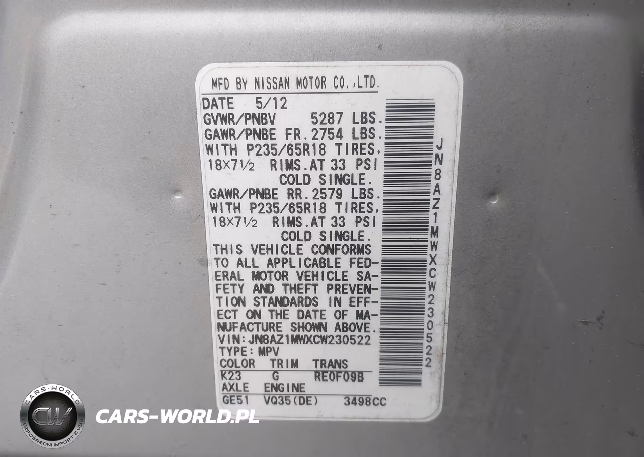 2012 Nissan Murano Sl VIN:JN8AZ1MWXCW230522 - 9