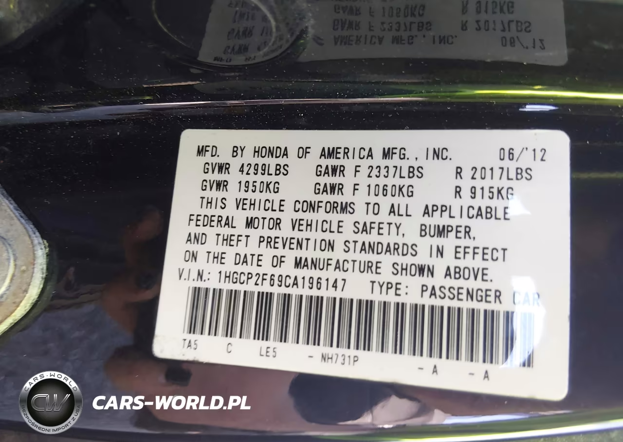 2012 Honda Accord 2.4 Se VIN:1HGCP2F69CA196147 - 9
