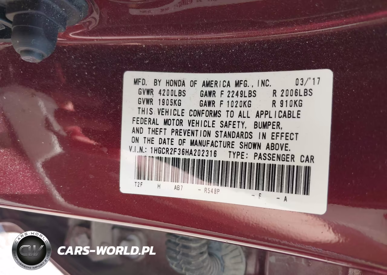 2017 Honda Accord Lx VIN:1HGCR2F36HA202316 - 9