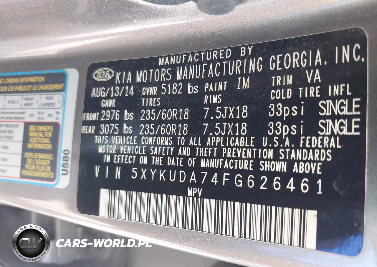 2015 Kia Sorento Ex V6 VIN:5XYKUDA74FG626461 - 9
