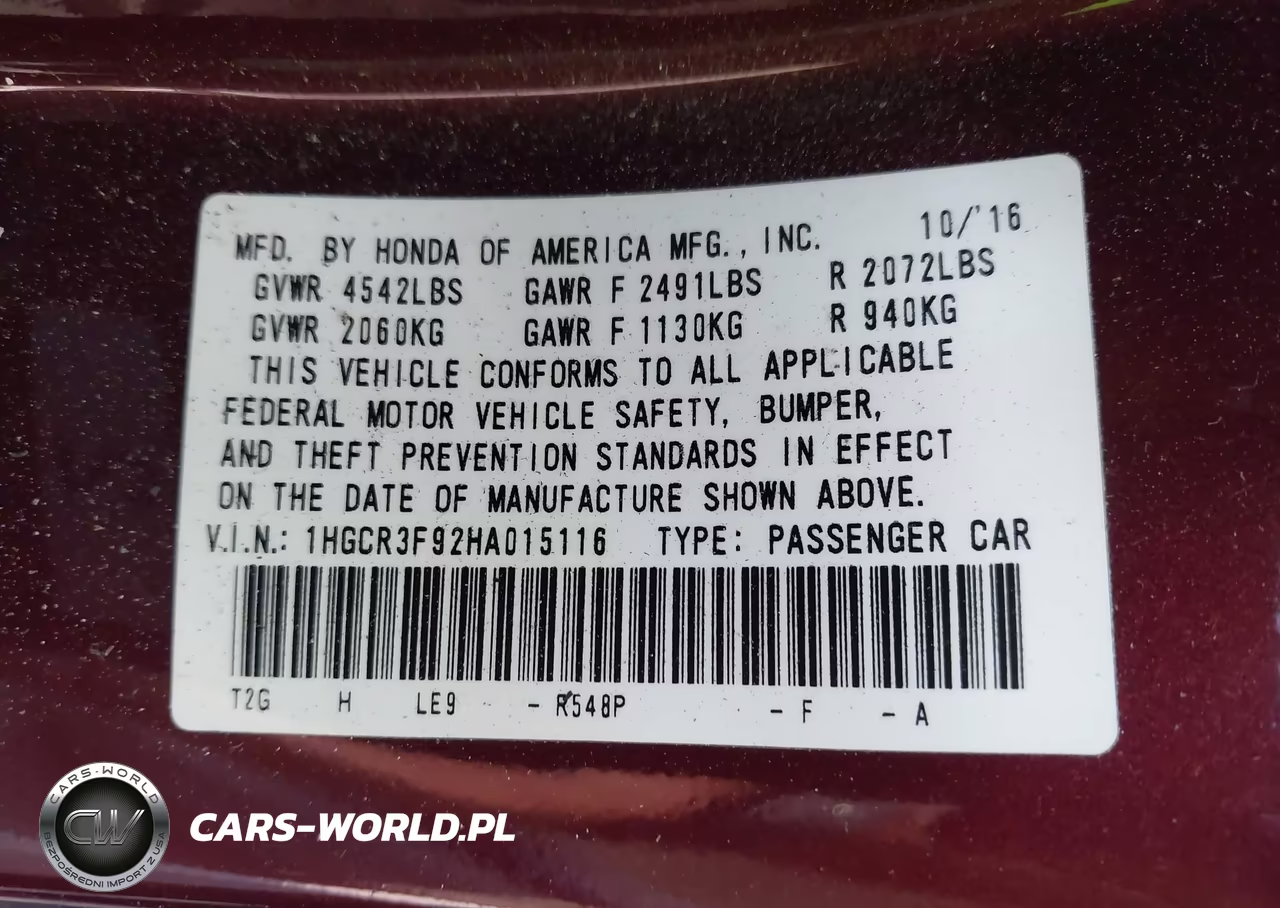 2017 Honda Accord Touring V6 VIN:1HGCR3F92HA015116 - 9