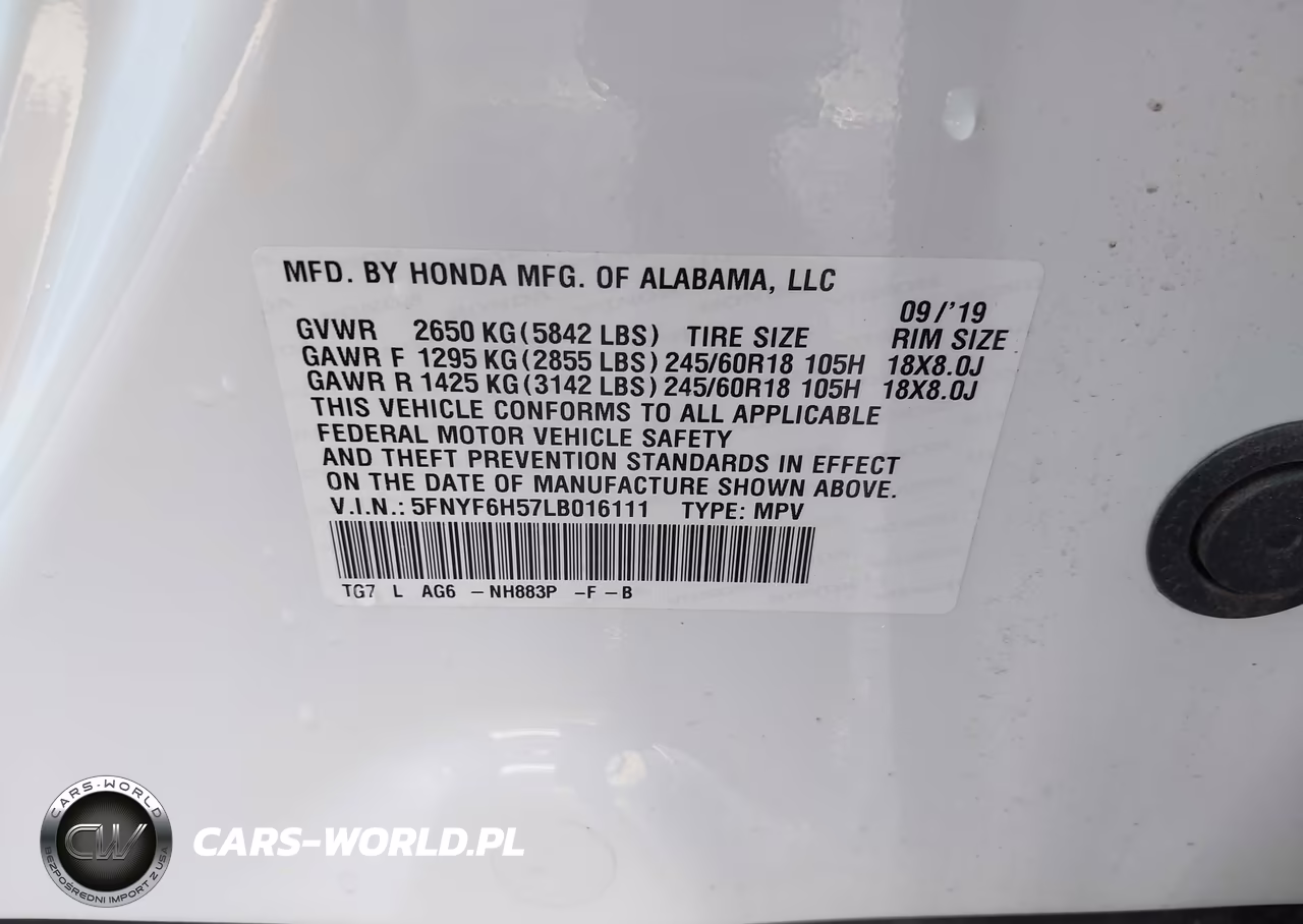 2020 Honda Pilot Awd Ex-L VIN:5FNYF6H57LB016111 - 9