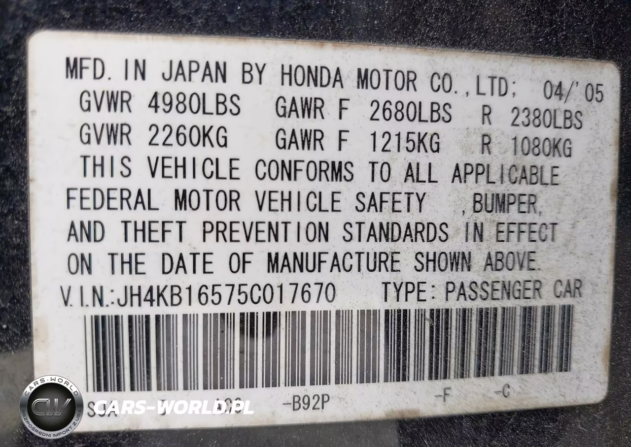 2005 Acura Rl 3.5 VIN:JH4KB16575C017670 - 9
