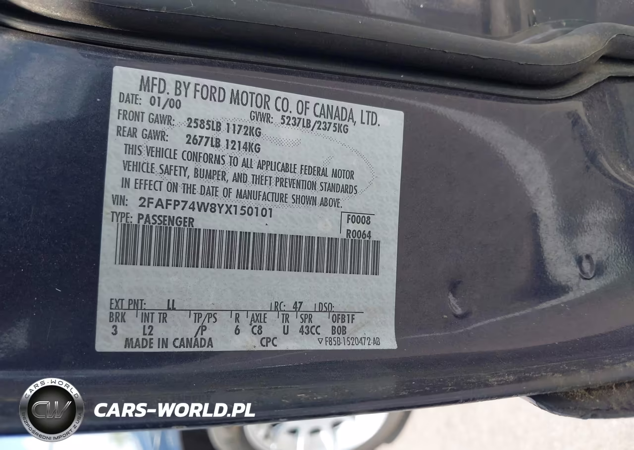 2000 Ford Crown Victoria Lx VIN:2FAFP74W8YX150101 - 9
