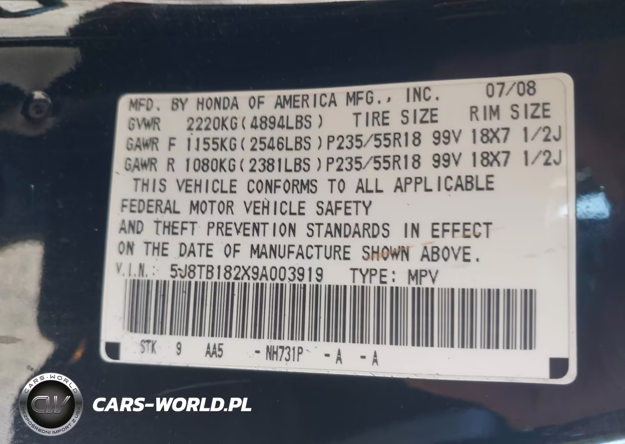 2009 Acura Rdx VIN:5J8TB182X9A003919 - 9