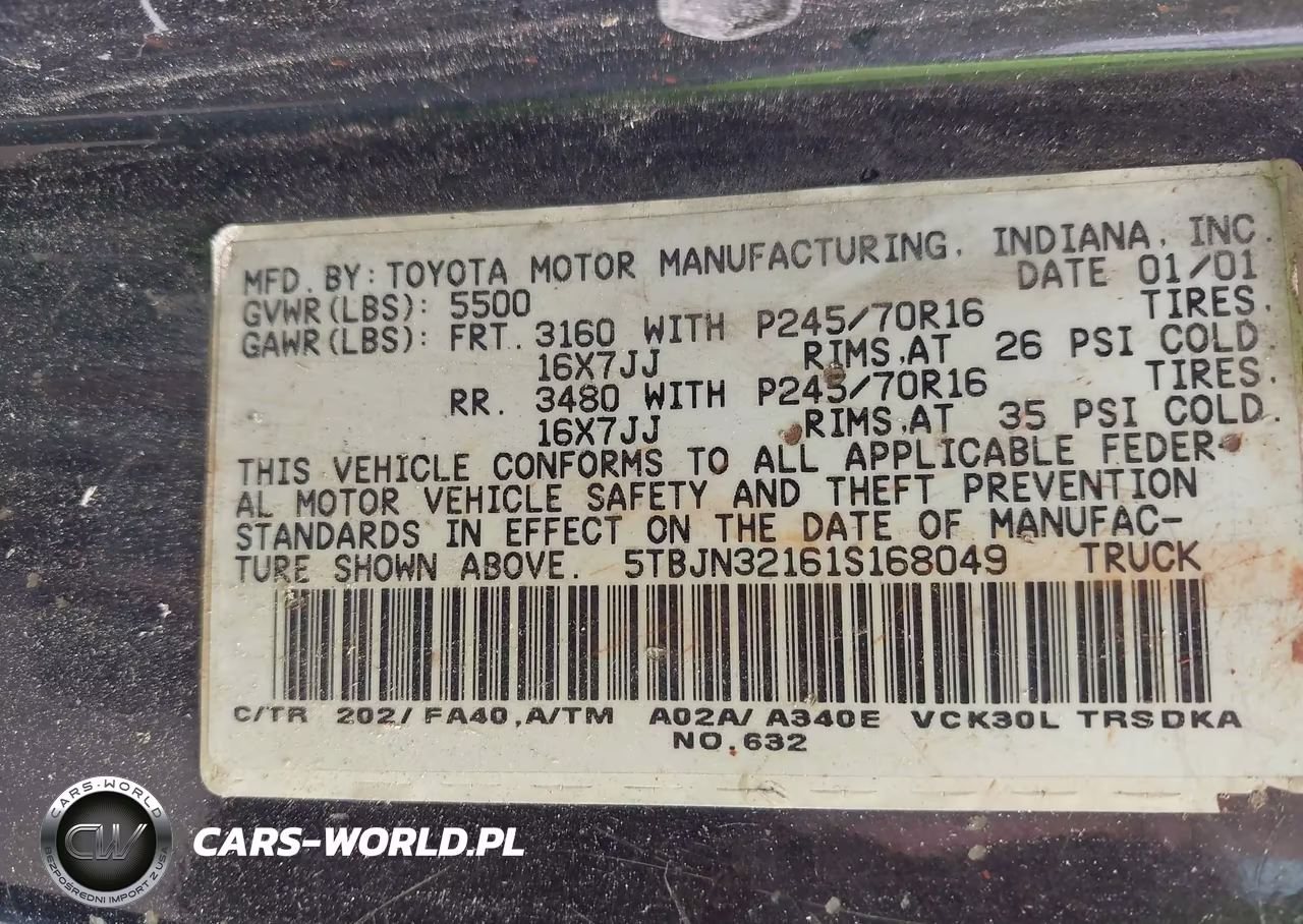 2001 Toyota Tundra VIN:5TBJN32161S168049 - 9
