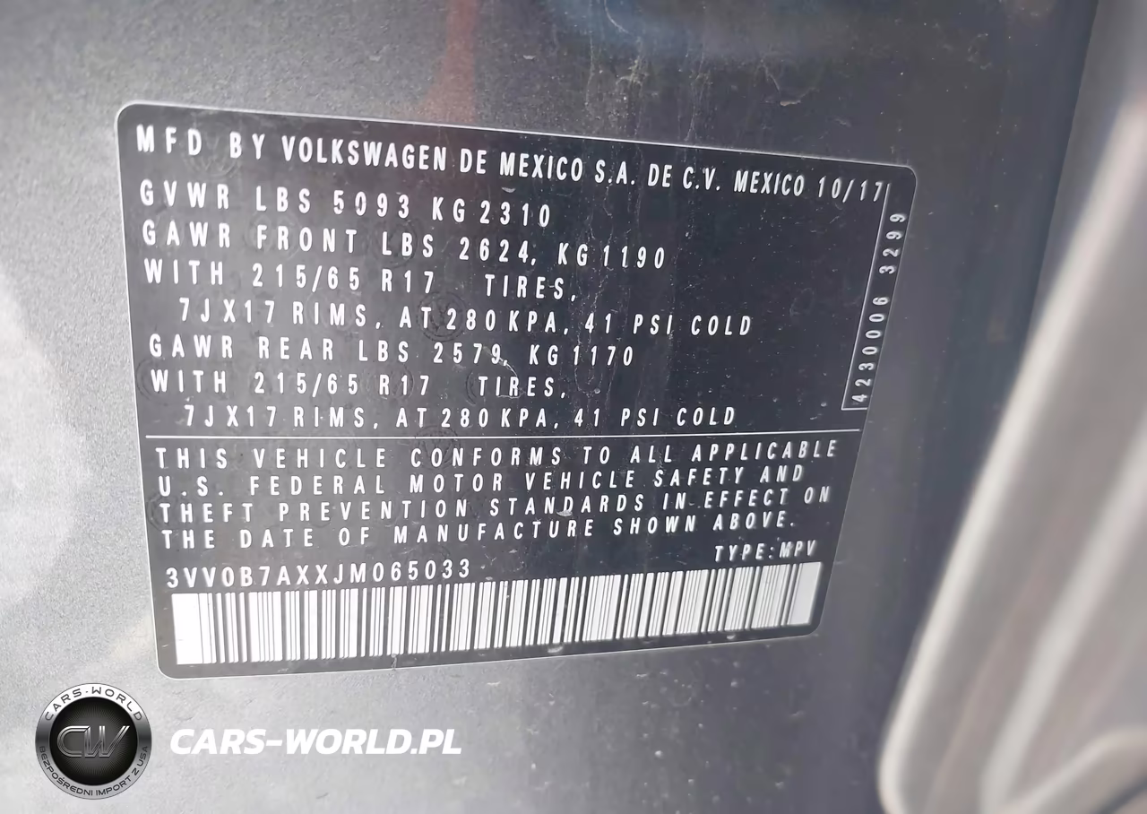 2018 Volkswagen Tiguan 2.0T S VIN:3VV0B7AXXJM065033 - 9